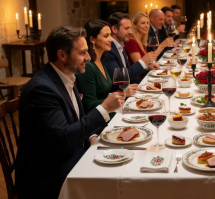 Gasztronómiai vacsoraest elegáns megterített asztallal