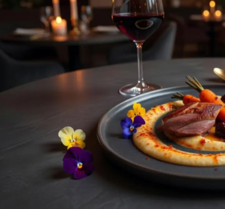 Modern, művészi tálalású magyar gourmet fogás közelről