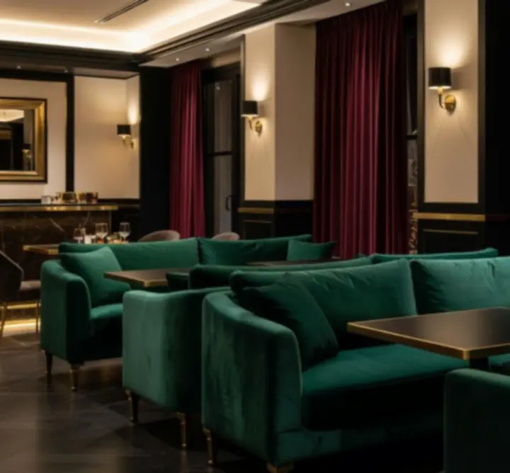 Exkluzív lounge belső tér esti hangulatvilágítással