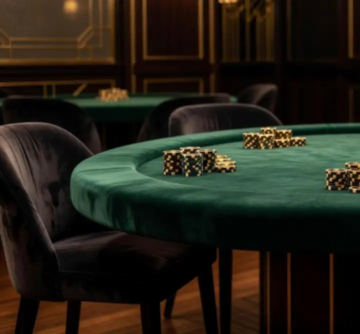 Elegáns pókerasztal félhomályos éttermi környezetben